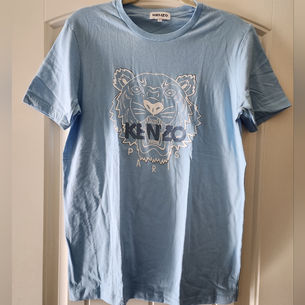 KENZO Light Blue Tiger Logo Short Sleeve Tee
